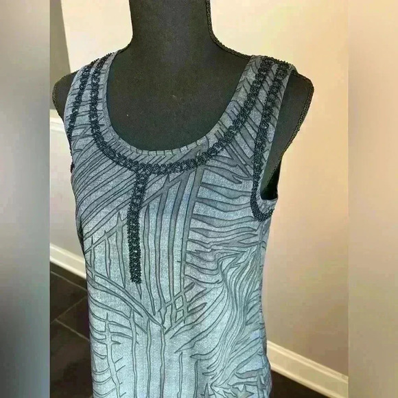 CABI Limited Edition Blue/Gray Sequined Beaded Sleeveless Blouse XS - Picture 3 of 5